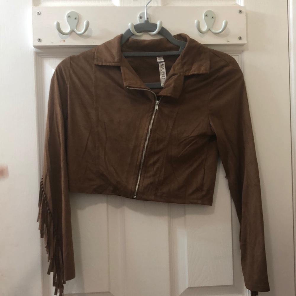 Suede brown cropped girls jacket